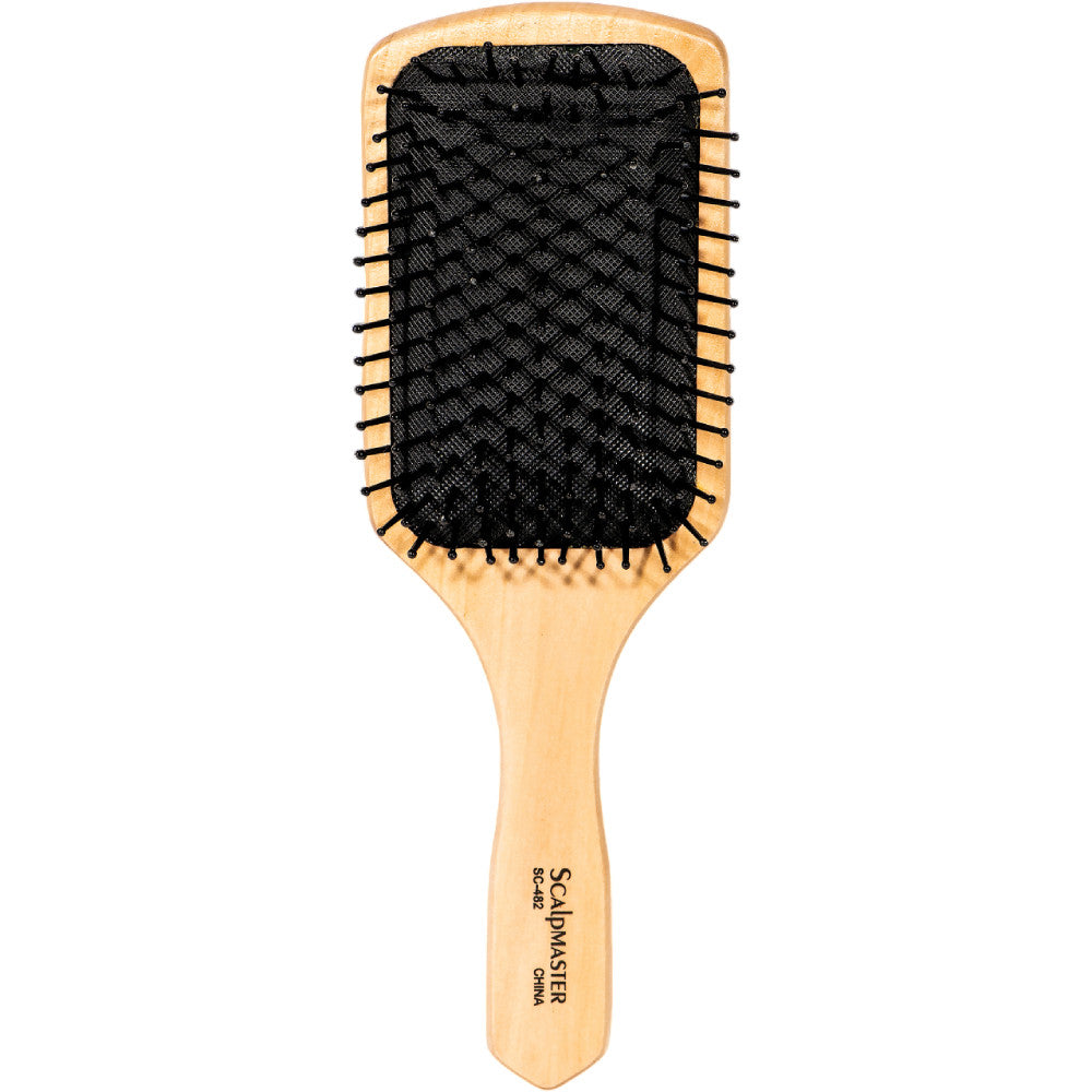 SCALPMASTER Cushion Paddle Rectangular Wood Brush 11 Row